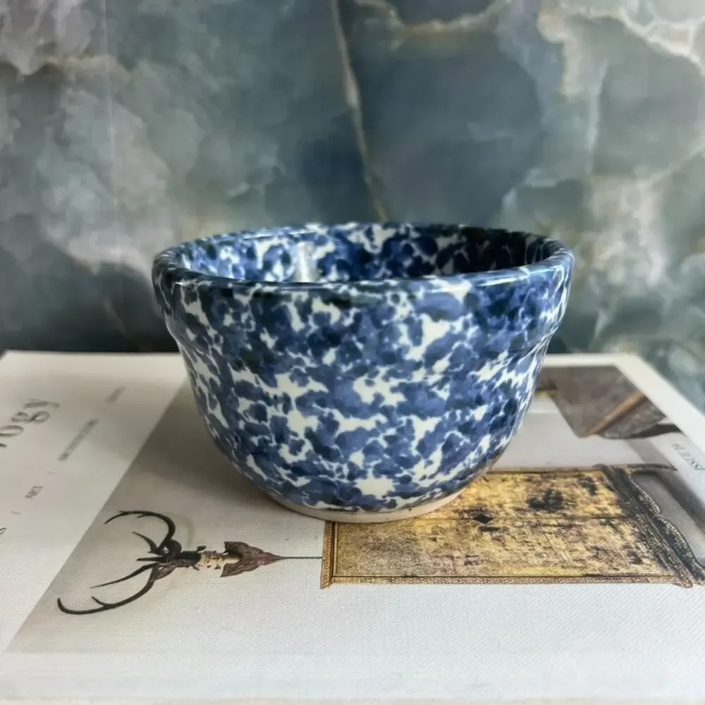 Arts North Pottery Side Dish Bowl Speckled Blue and White Design Stoneware